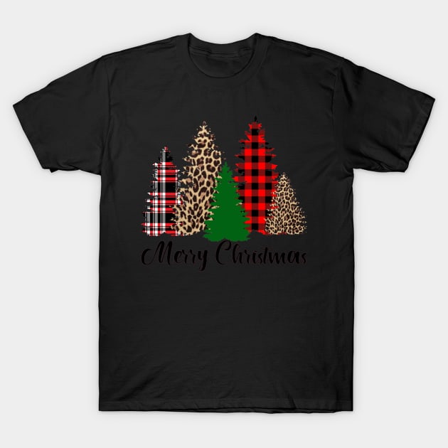 Mixed Patterns Christmas Trees Animal Print Tree Plaid Tree T-Shirt by StacysCellar